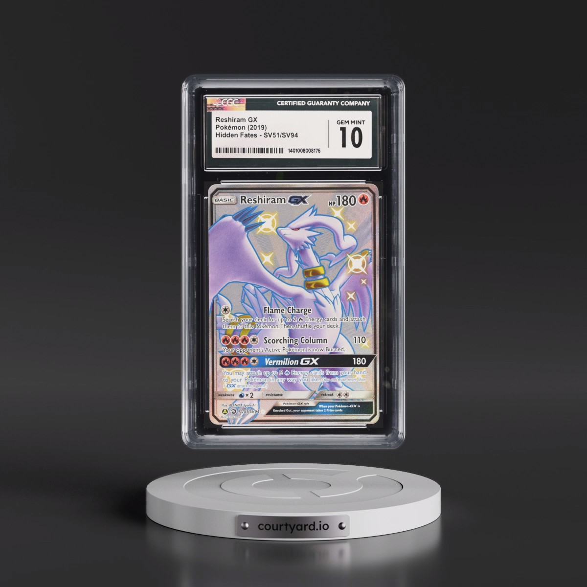 2019 Hidden Fates #SV51/SV94 Reshiram GX - Shiny Vault Holo (CGC 10 GEM MINT)