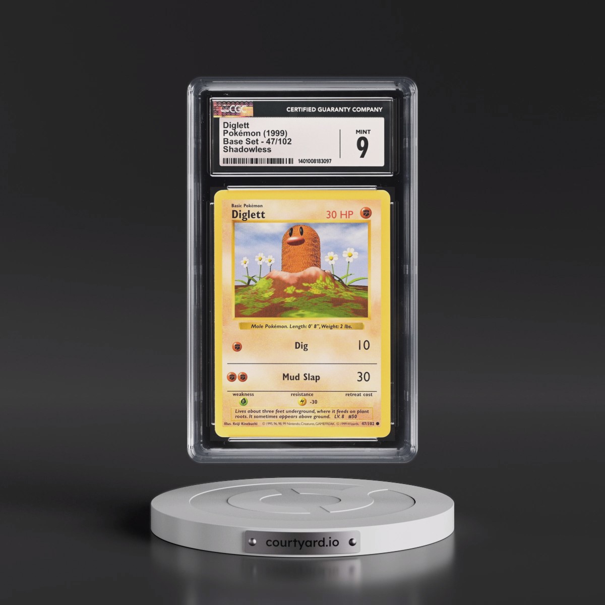 1999 Base Set #47/102 Diglett - Shadowless Shadowless (CGC 9 MINT)