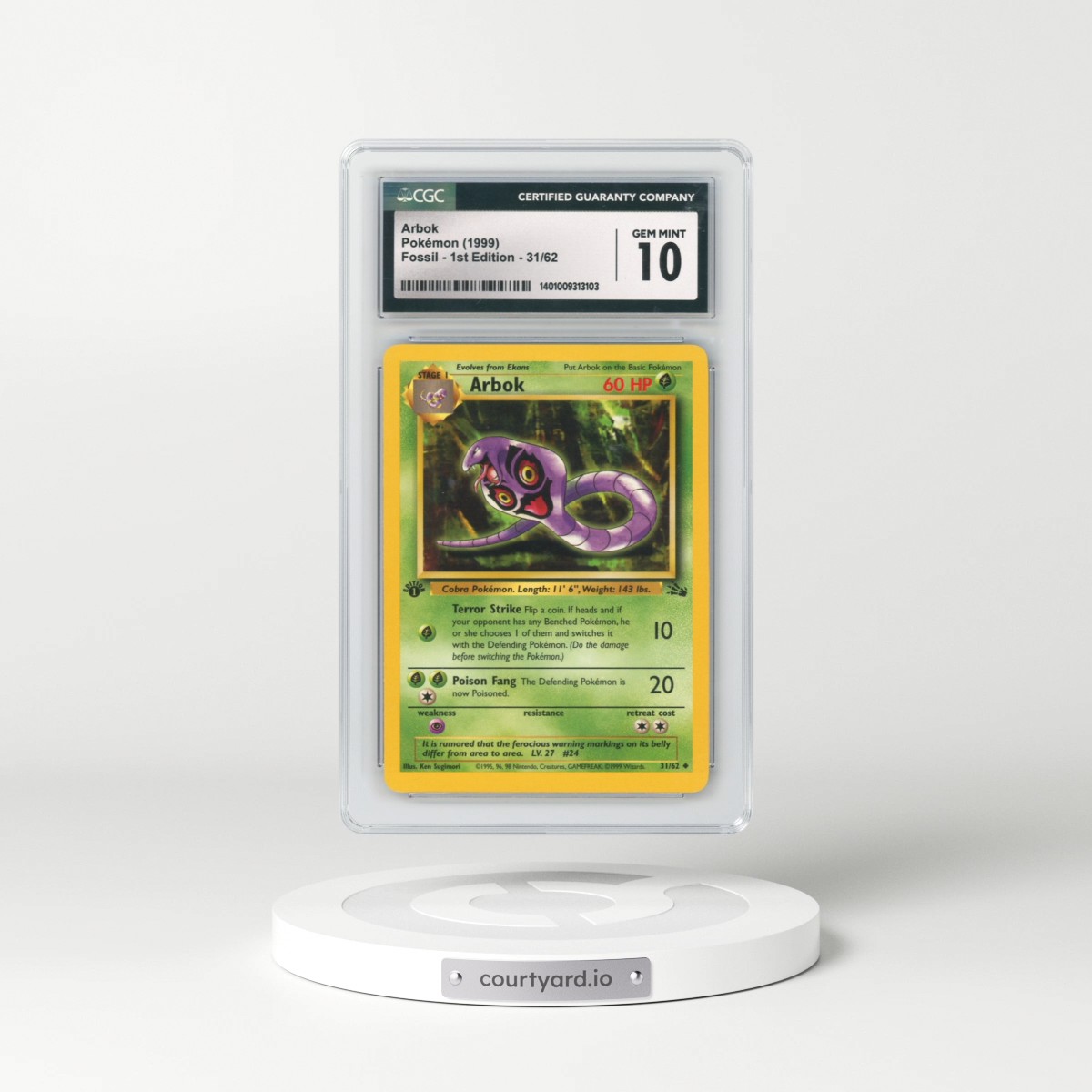 1999 Fossil #31/62 Arbok - 1st Edition 1st Edition (CGC 10 GEM MINT)