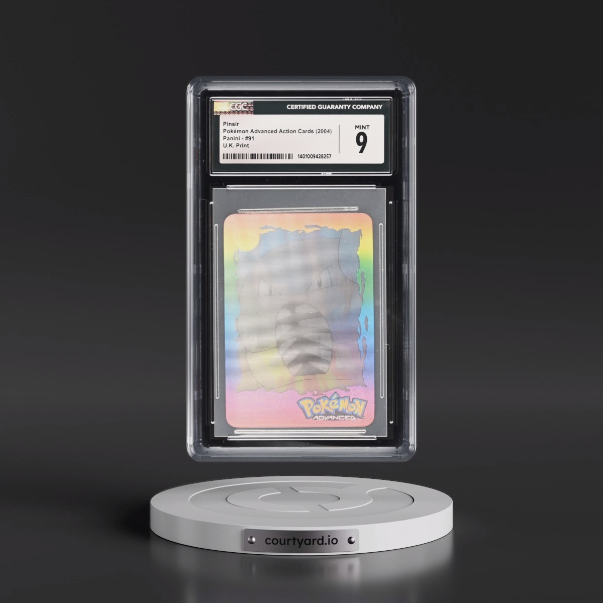 2004 Pokémon Advanced Action Cards (2004 Panini) - English #91 Pinsir - U.K. Print (Cards Inc. On Back) (CGC 9 MINT)