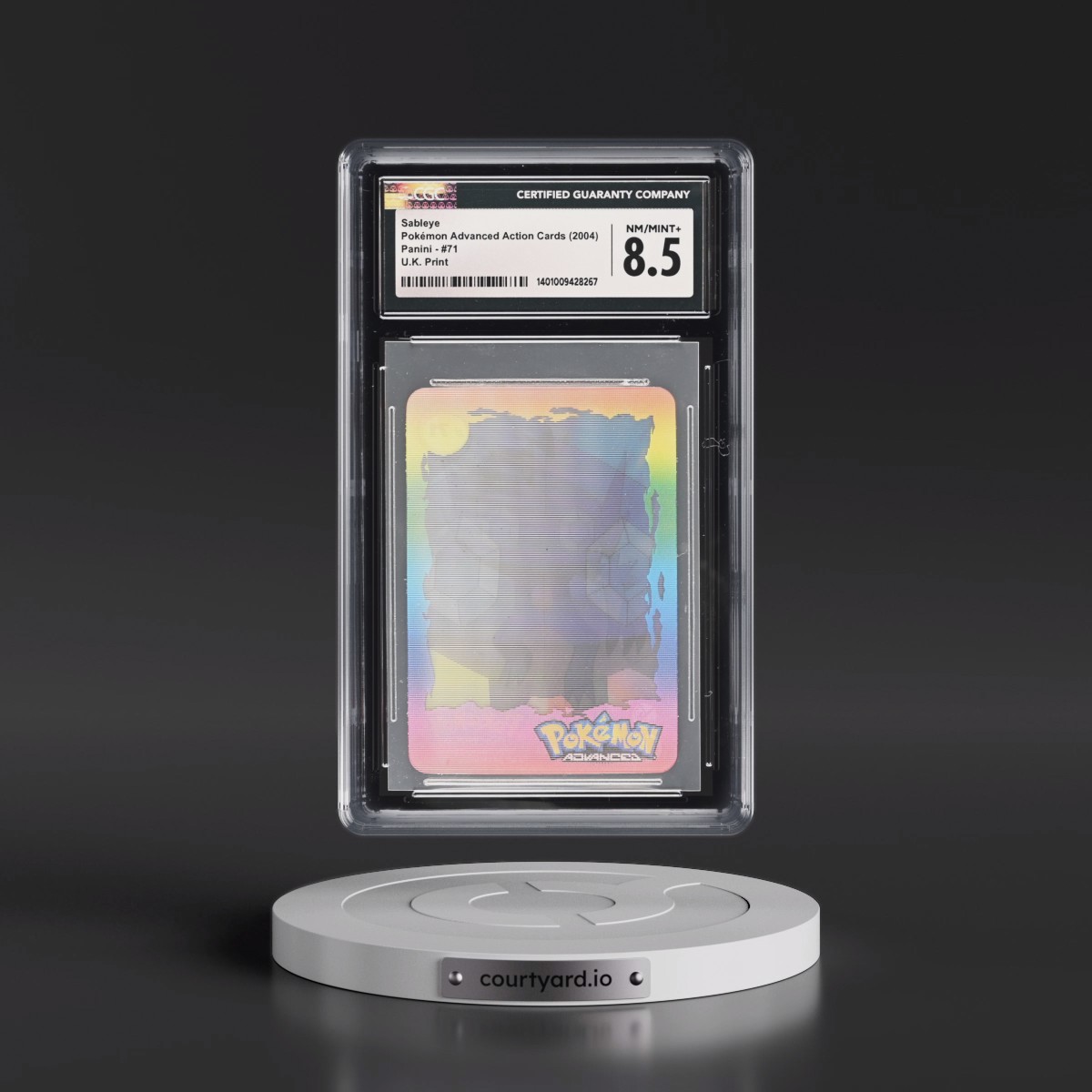 2004 Pokémon Advanced Action Cards (2004 Panini) - English #71 Sableye - U.K. Print (Cards Inc. On Back) (CGC 8.5 NM-MT+)