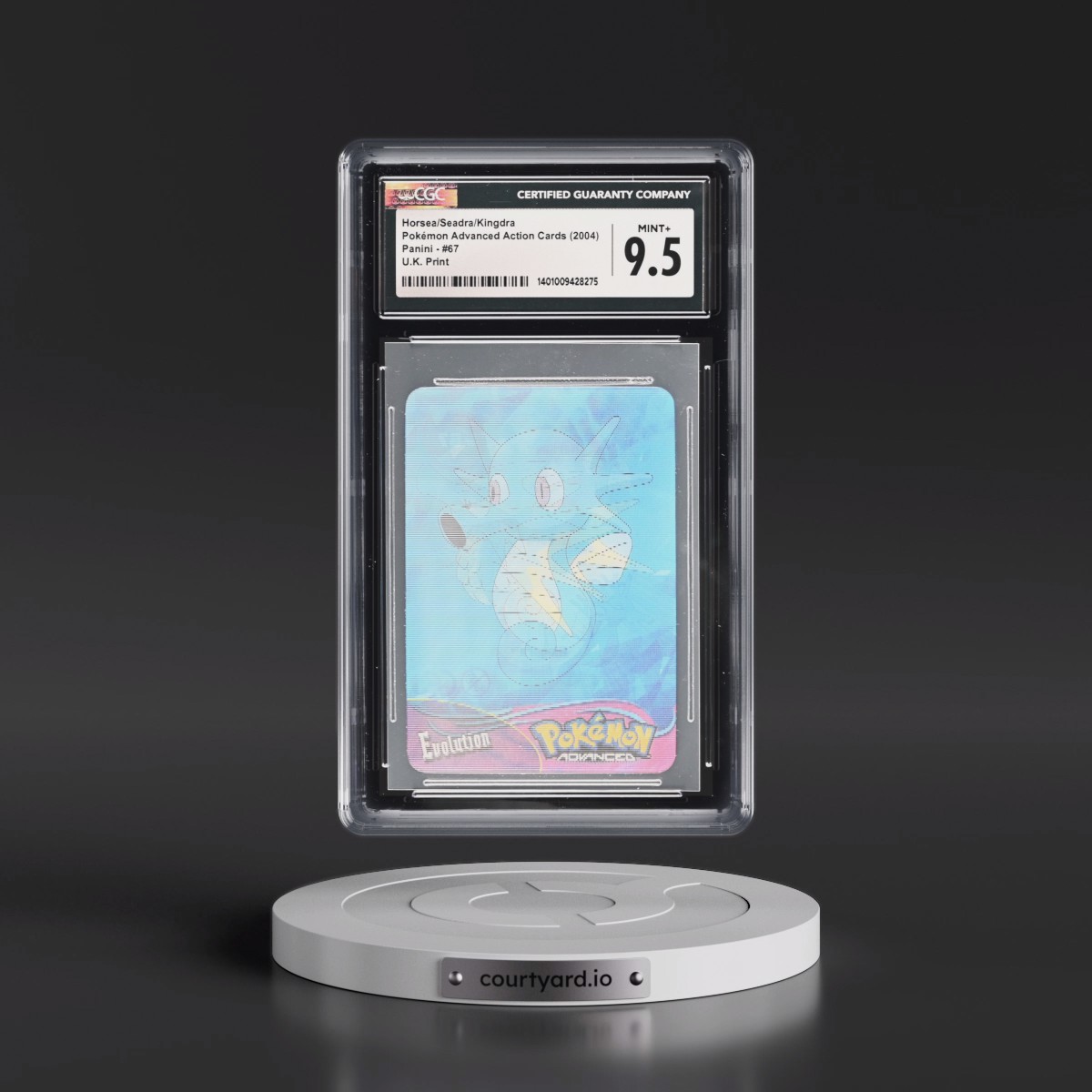 2004 Pokémon Advanced Action Cards (2004 Panini) - English #67 Horsea/Seadra/Kingdra - U.K. Print (Cards Inc. On Back) (CGC 9.5 MINT+)