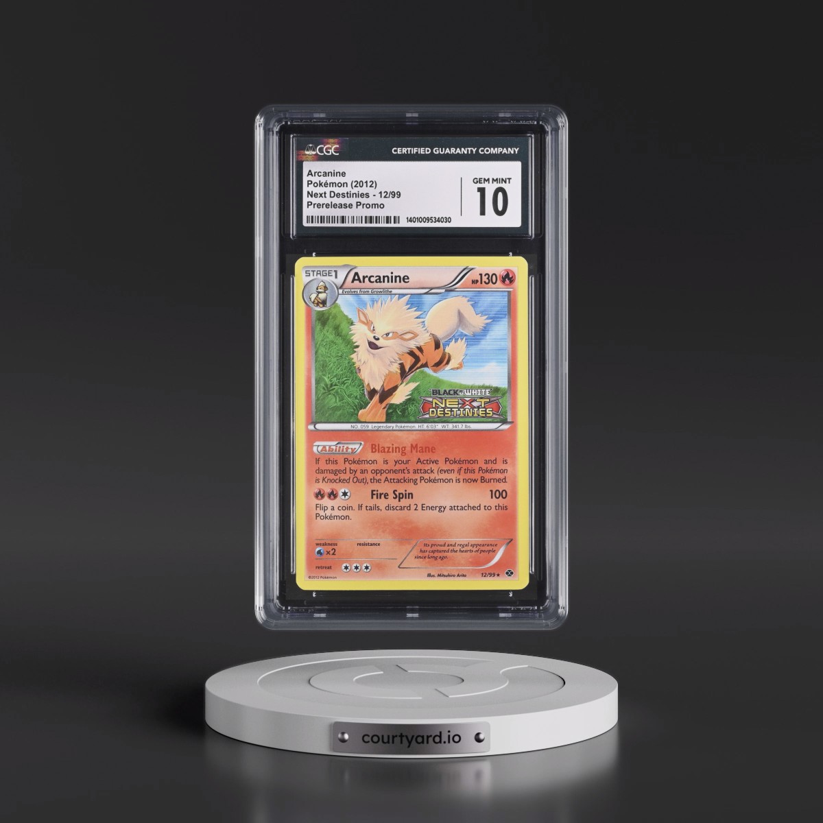 2012 Next Destinies #12/99 Arcanine - Next Destinies Prerelease (CGC 10 GEM MINT)