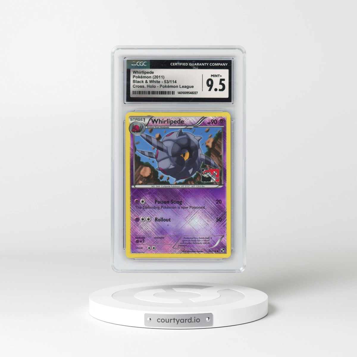 2011 Black & White #53/114 Whirlipede - Crosshatch Holo (Cross. Holo) Pokémon League (CGC 9.5 MINT+)