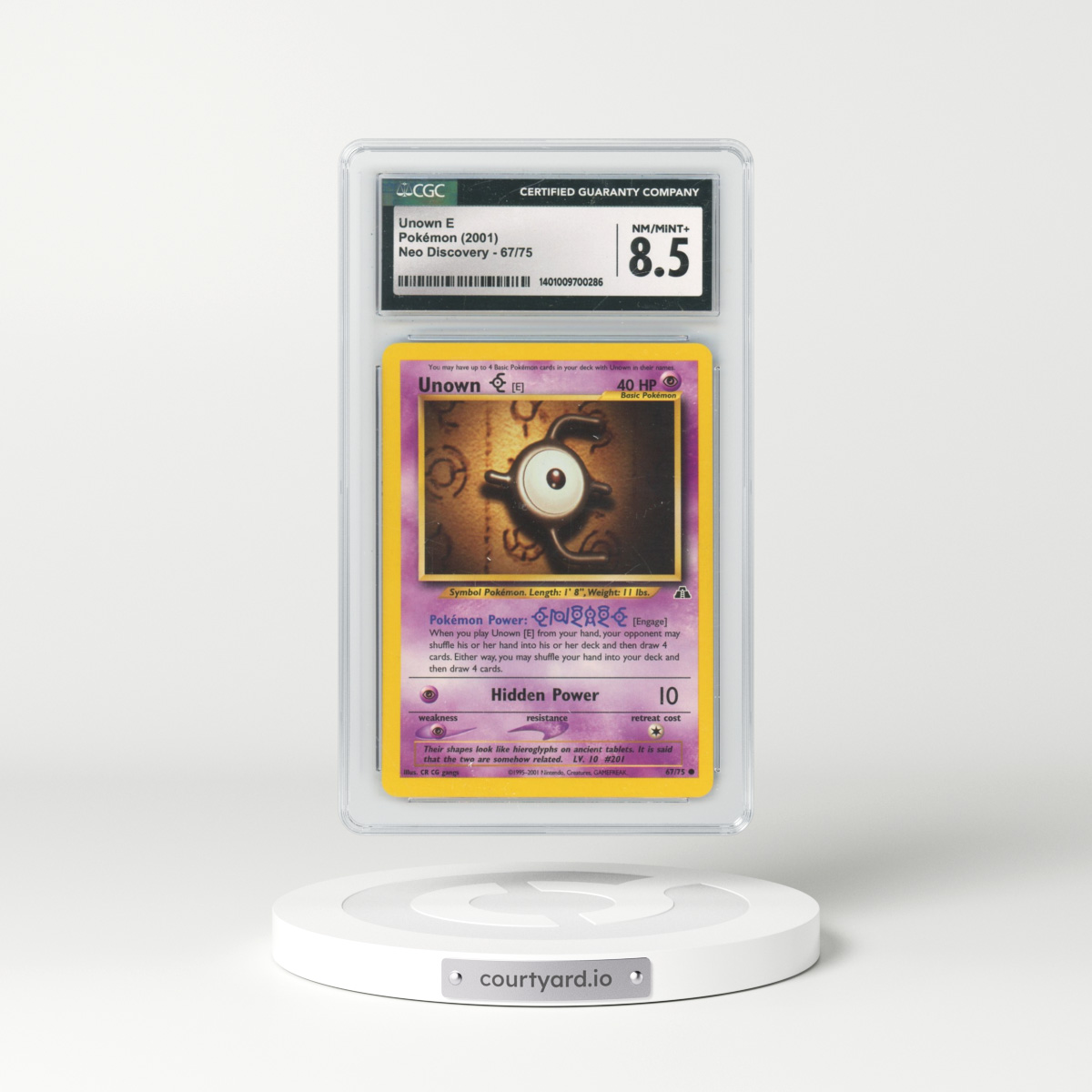 2001 Neo Discovery #67/75 Unown E (CGC 8.5 NM-MT+)
