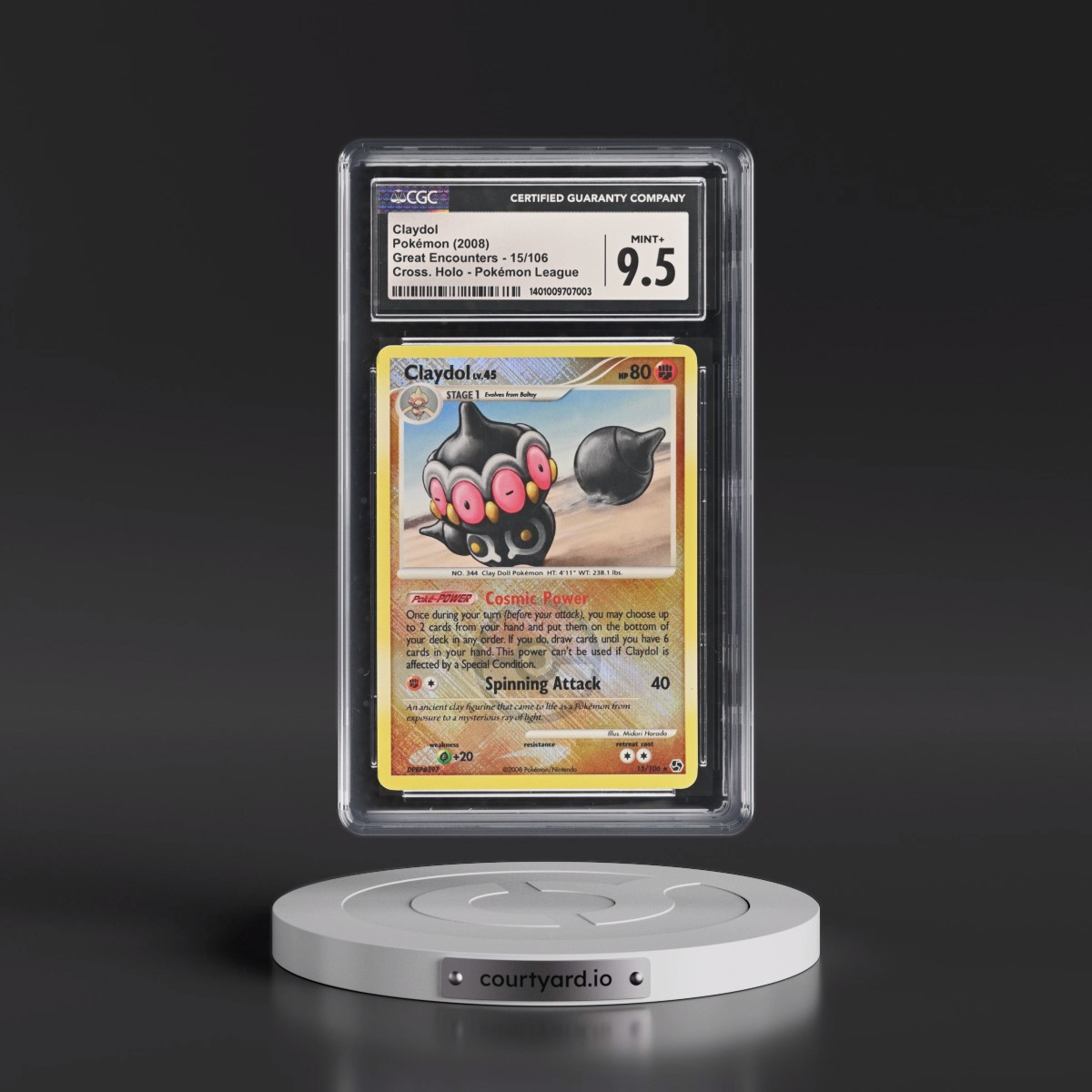 2008 Great Encounters #15/106 Claydol - Pokémon League (Crosshatch Holo) (CGC 9.5 MINT+)