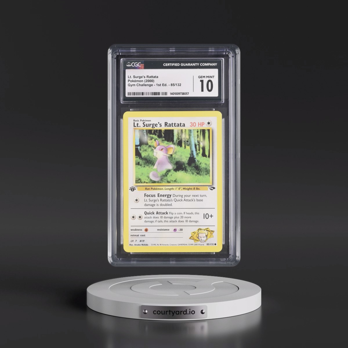 2000 Gym Challenge #85/132 Lt. Surge's Rattata - 1st Edition 1st Edition (CGC 10 GEM MINT)