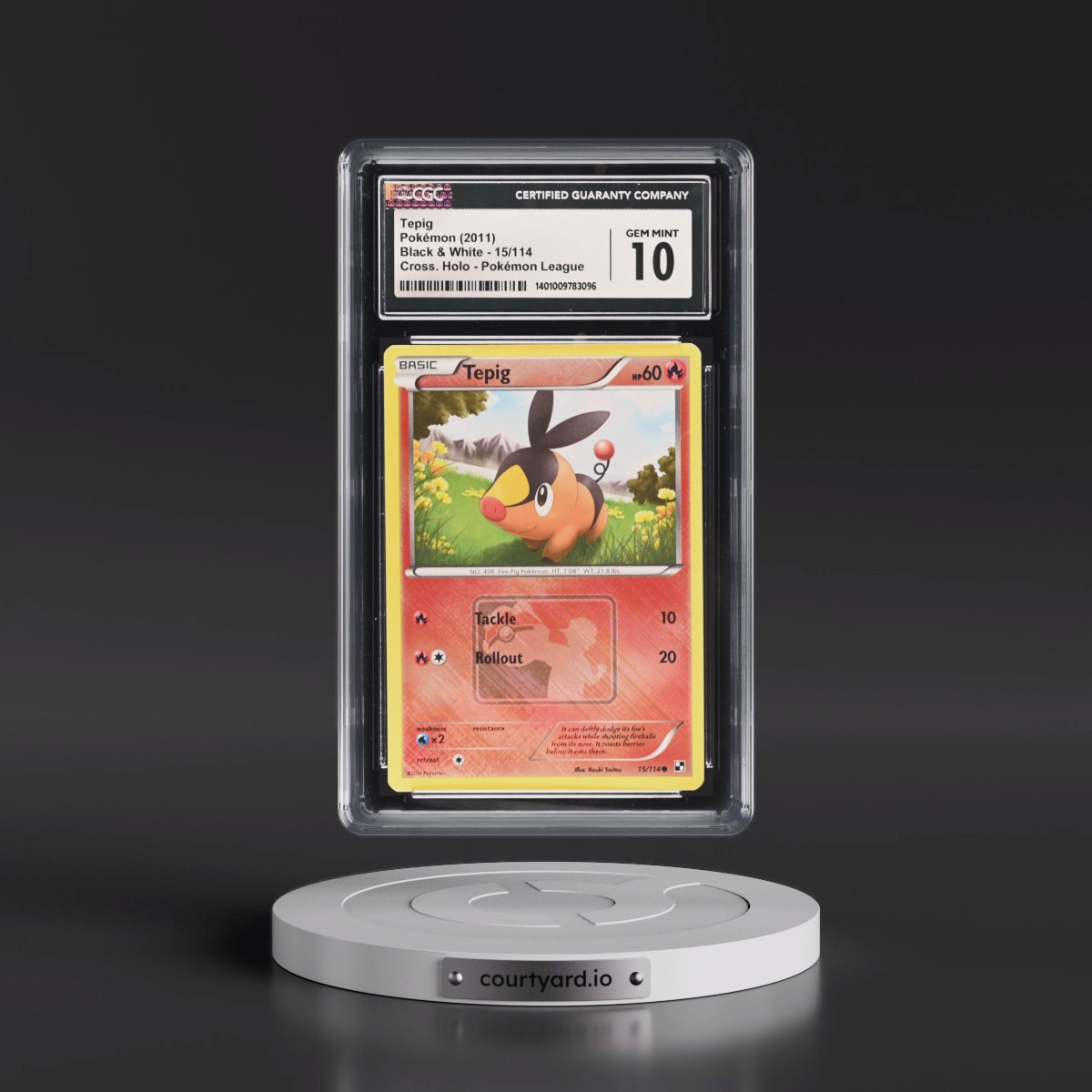 2011 Black & White #15/114 Tepig - Pokémon League Crosshatch Holo (Cross. Holo) (CGC 10 GEM MINT)