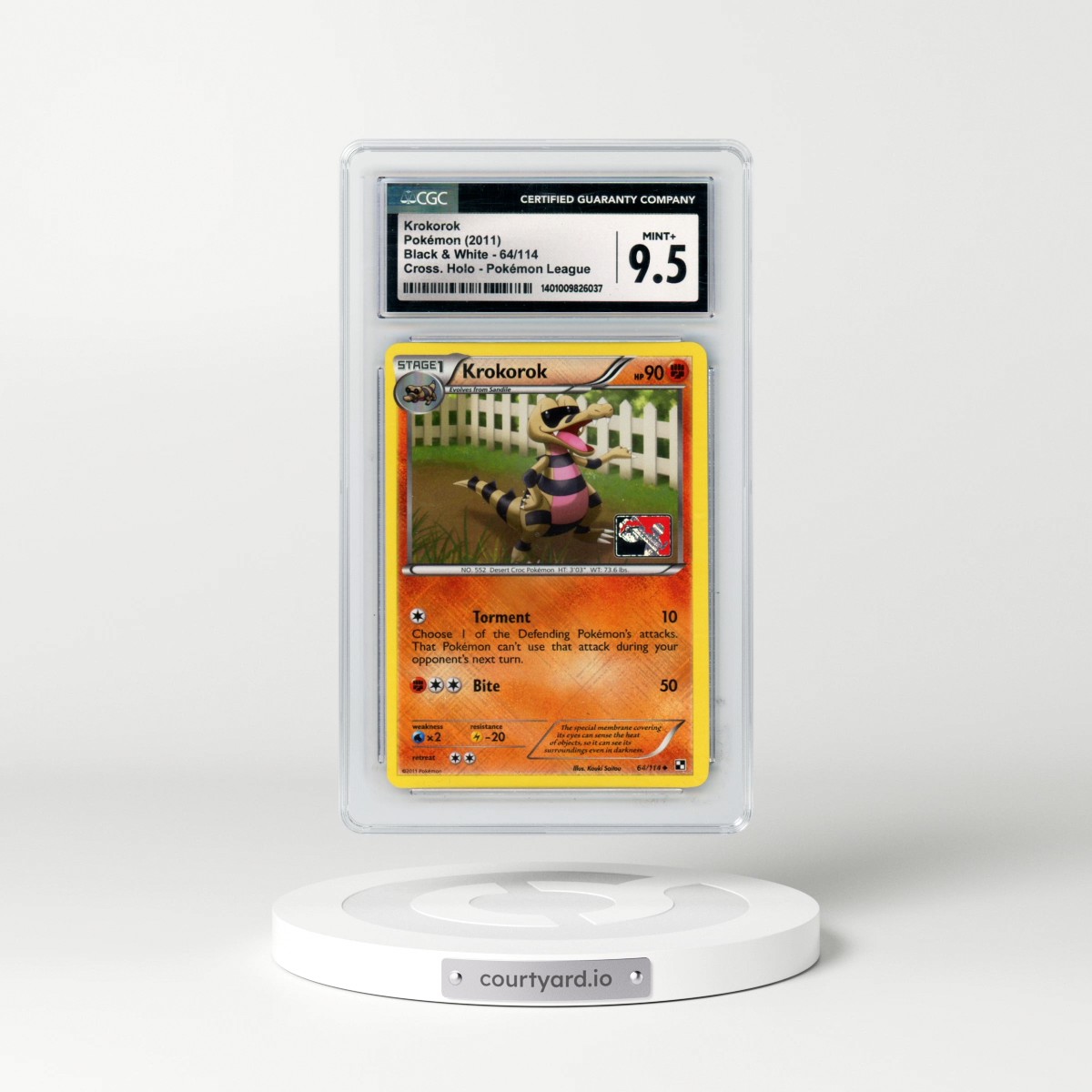 2011 Black & White #64/114 Krokorok - Crosshatch Holo (Cross. Holo) Pokémon League (CGC 9.5 MINT+)