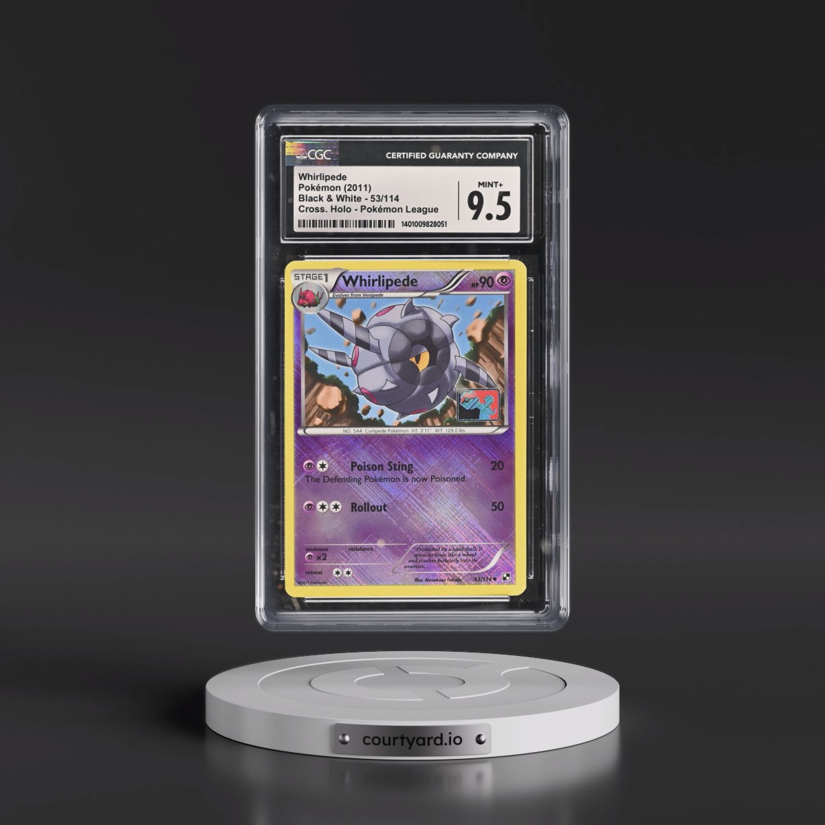 2011 Black & White #53/114 Whirlipede - Crosshatch Holo (Cross. Holo) Pokémon League (CGC 9.5 MINT+)