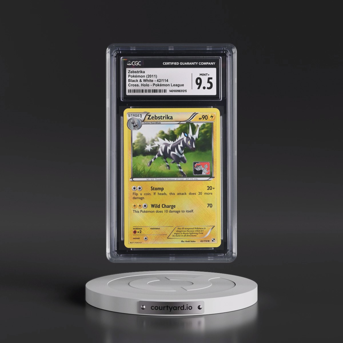 2011 Black & White #42/114 Zebstrika - Crosshatch Holo (Cross. Holo) Pokémon League (CGC 9.5 MINT+)