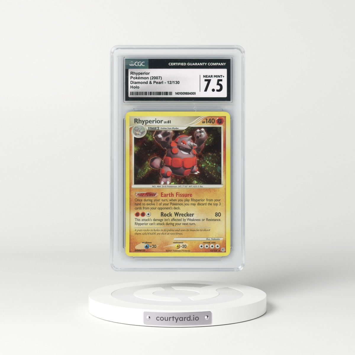 2007 Diamond & Pearl #12/130 Rhyperior - Holo (CGC 7.5 NM+)