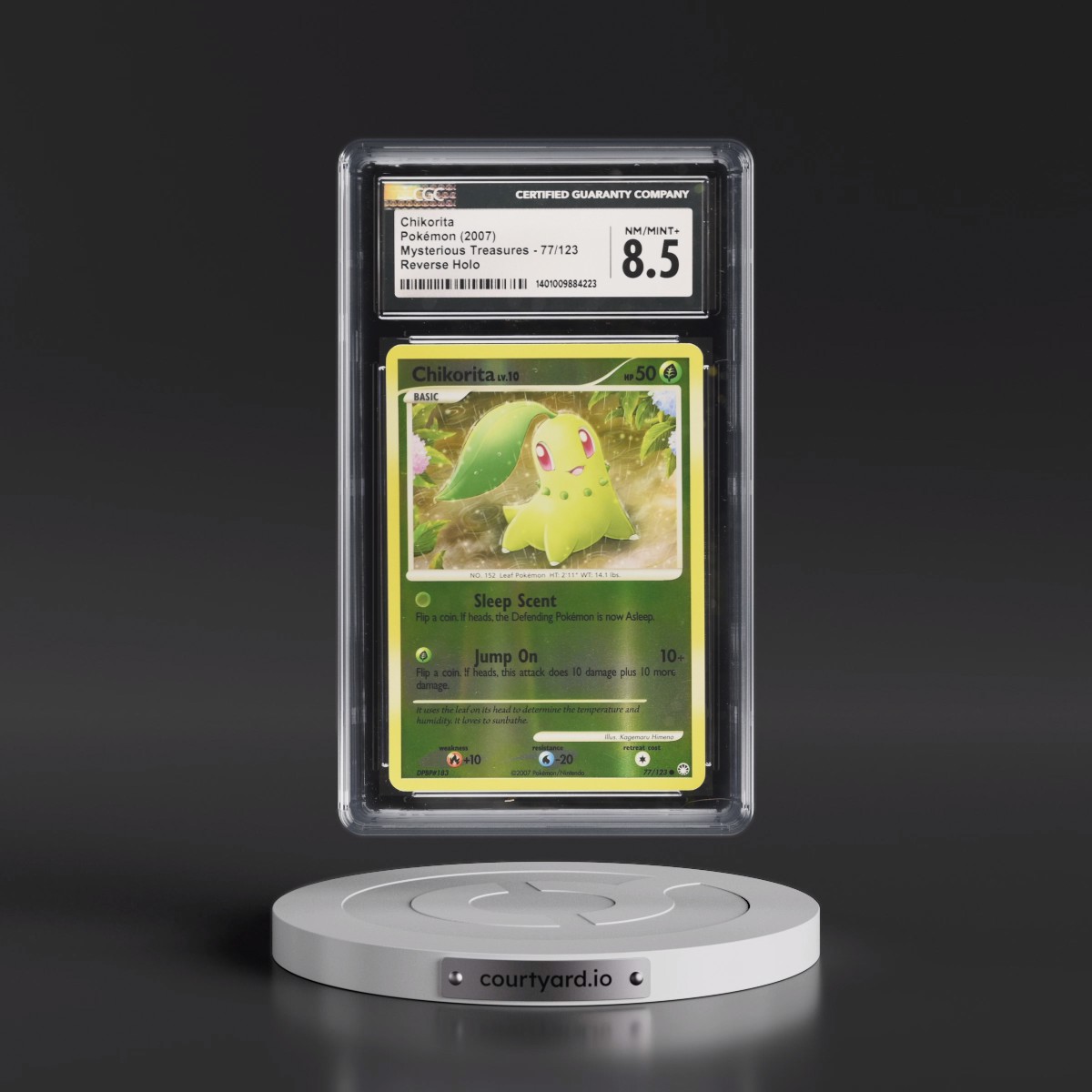2007 Mysterious Treasures #77/123 Chikorita - Reverse Holo (CGC 8.5 NM-MT+)