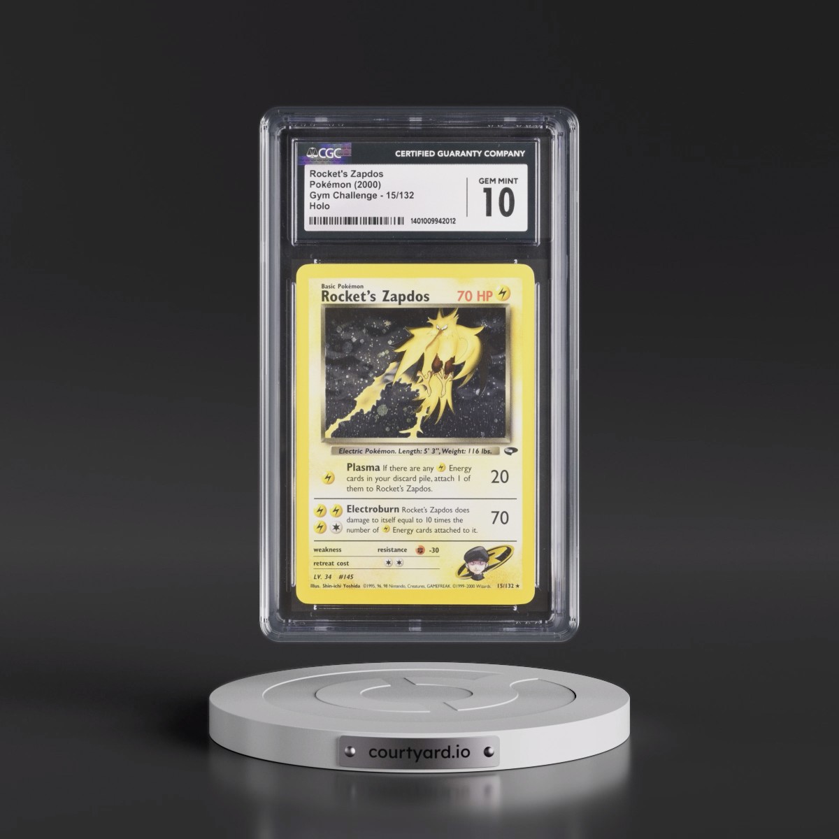 2000 Gym Challenge #15/132 Rocket's Zapdos - Holo (CGC 10 GEM MINT)