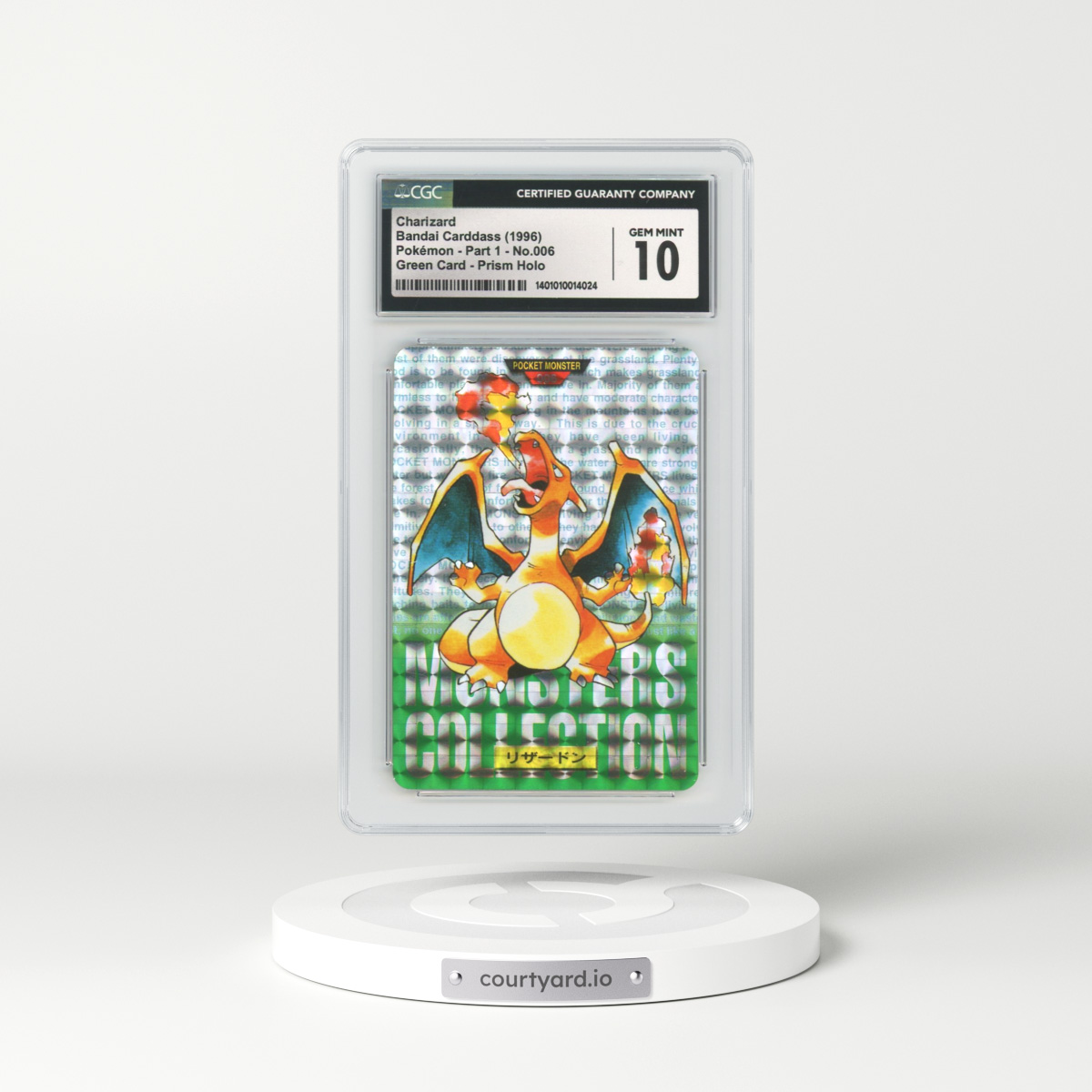 1996 Japanese Bandai Carddass #6 Charizard - Full Art Holo Green Card (CGC 10 GEM MINT)