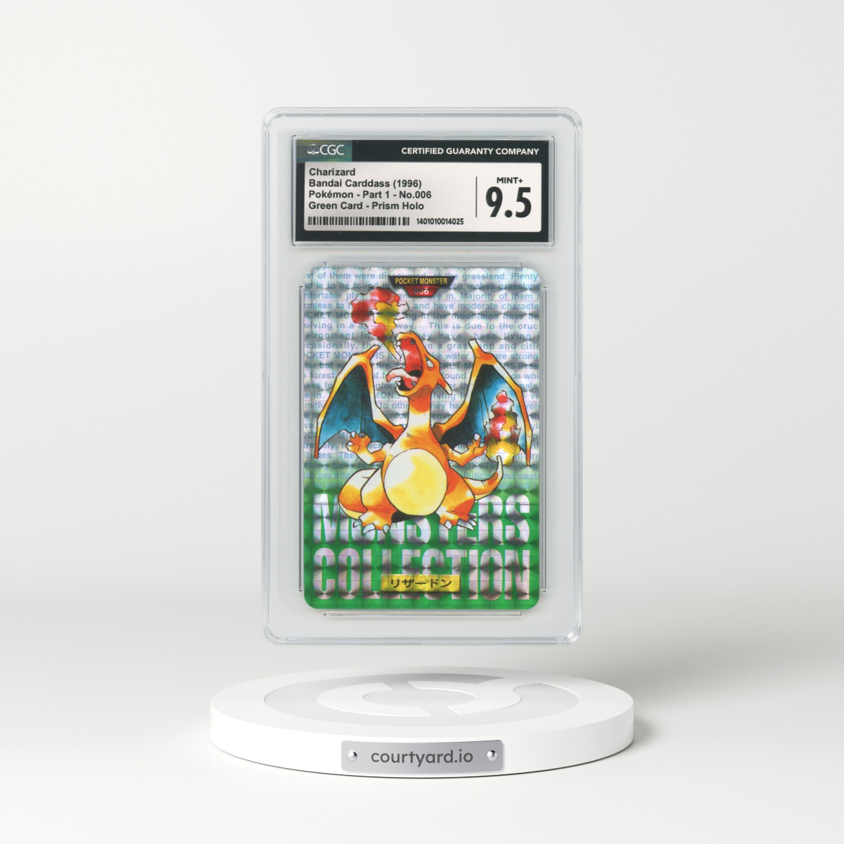 1996 Japanese Bandai Carddass #6 Charizard - Full Art Holo Green Card Prism (CGC 9.5 MINT+)
