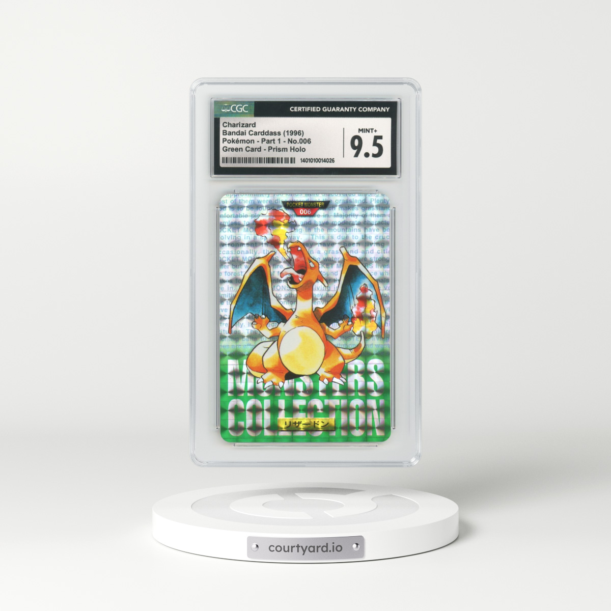1996 Japanese Bandai Carddass #6 Charizard - Full Art Holo Green Card (CGC 9.5 MINT+)