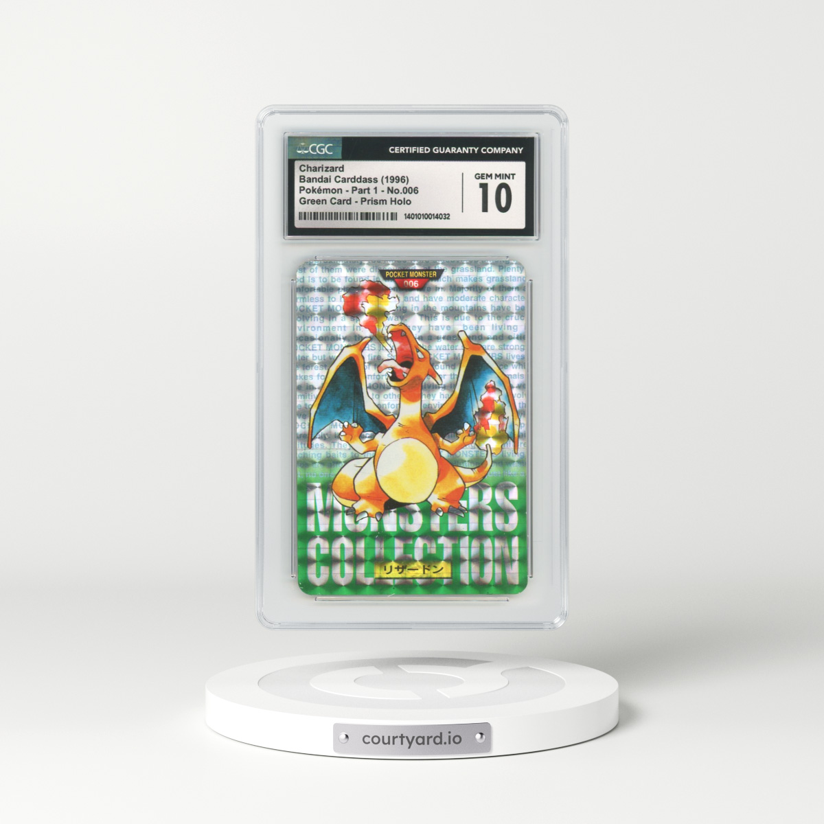 1996 Japanese Bandai Carddass #6 Charizard - Full Art Holo Green Card (CGC 10 GEM MINT)