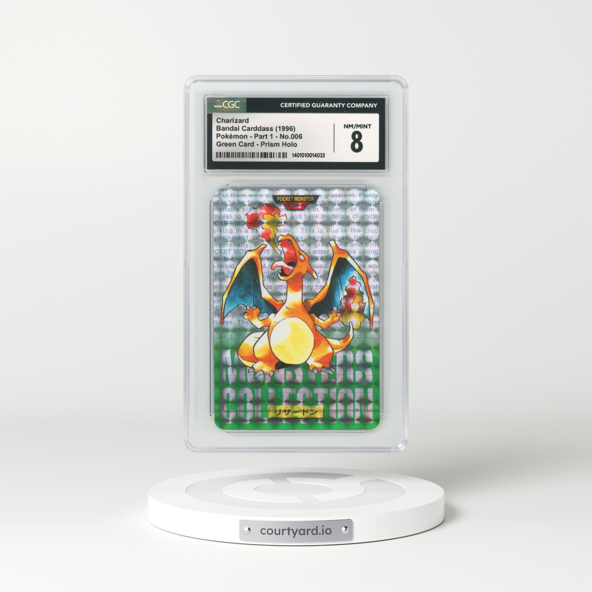 1996 Japanese Bandai Carddass #6 Charizard - Full Art Holo Green Card (CGC 8 NM-MT)