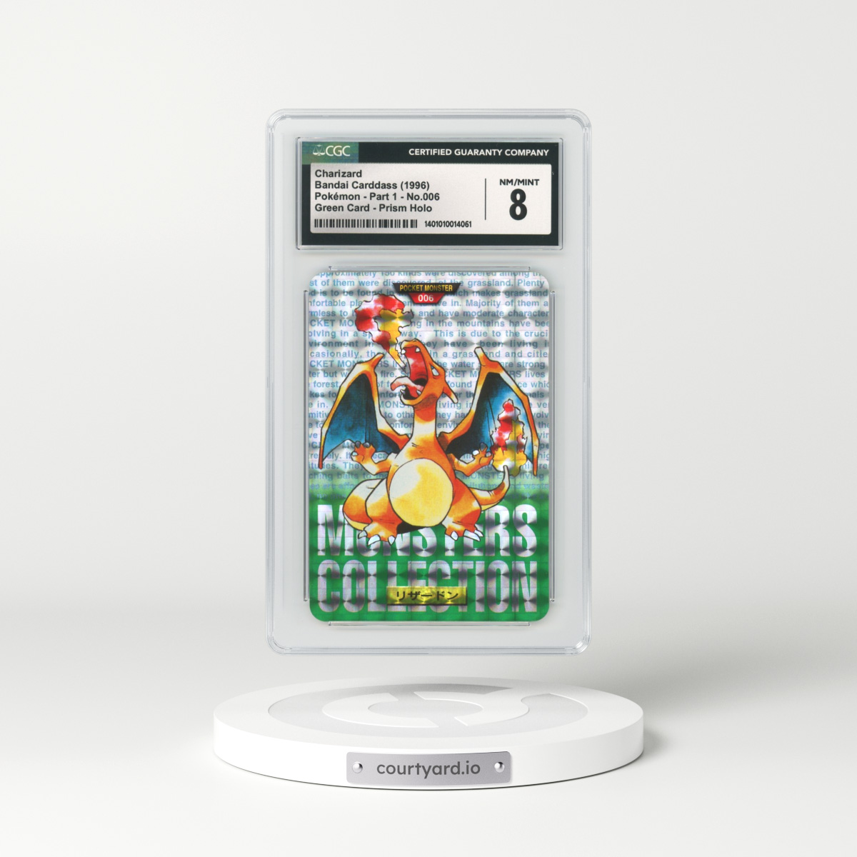 1996 Japanese Bandai Carddass #6 Charizard - Full Art Holo Green Card (CGC 8 NM-MT)