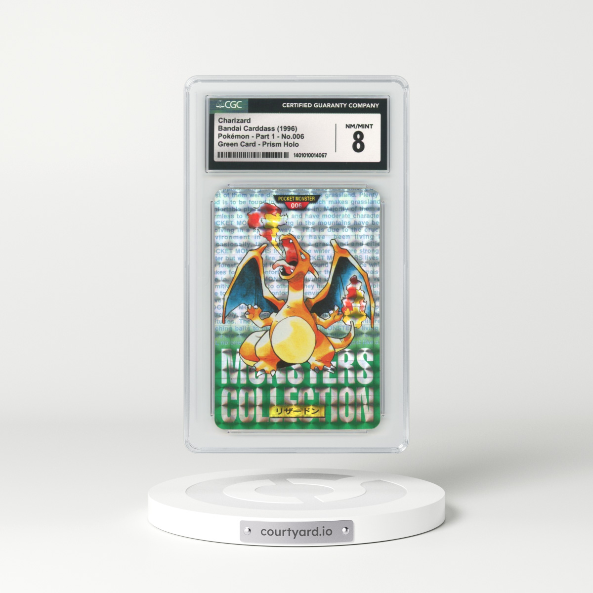 1996 Japanese Bandai Carddass #6 Charizard - Full Art Holo Green Card (CGC 8 NM-MT)