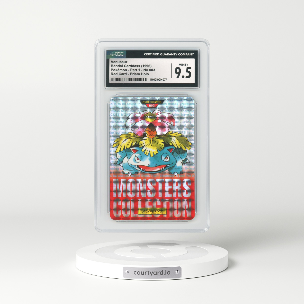 1996 Japanese Bandai Carddass #3 Venusaur - Full Art Holo Red Card (CGC 9.5 MINT+)