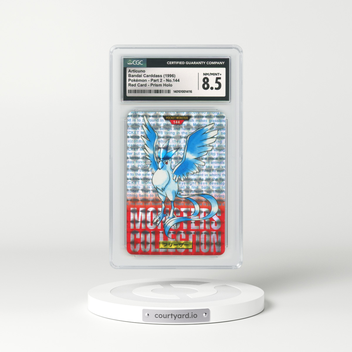 1996 Japanese Bandai Carddass Vending #144 Articuno - Full Art Holo Red Card (CGC 8.5 NM-MT+)