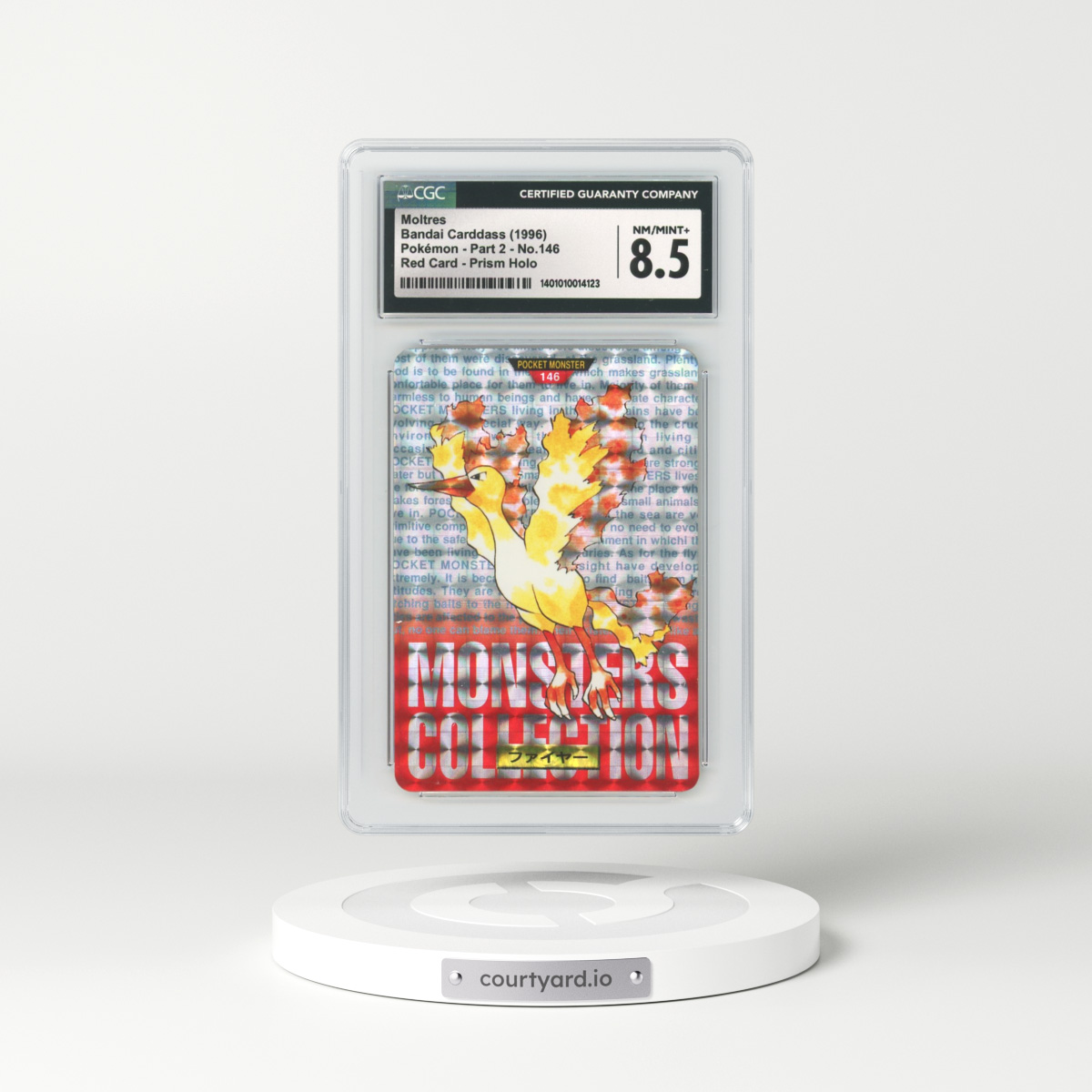 1996 Japanese Bandai Carddass Vending #146 Moltres - Full Art Holo Red Card (CGC 8.5 NM-MT+)