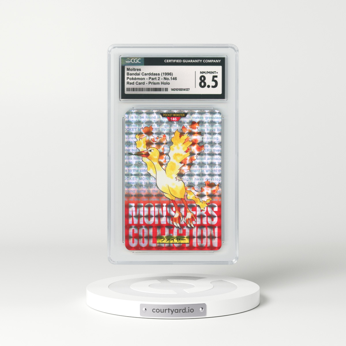 1996 Japanese Bandai Carddass Vending #146 Moltres - Full Art Holo Red Card (CGC 8.5 NM-MT+)