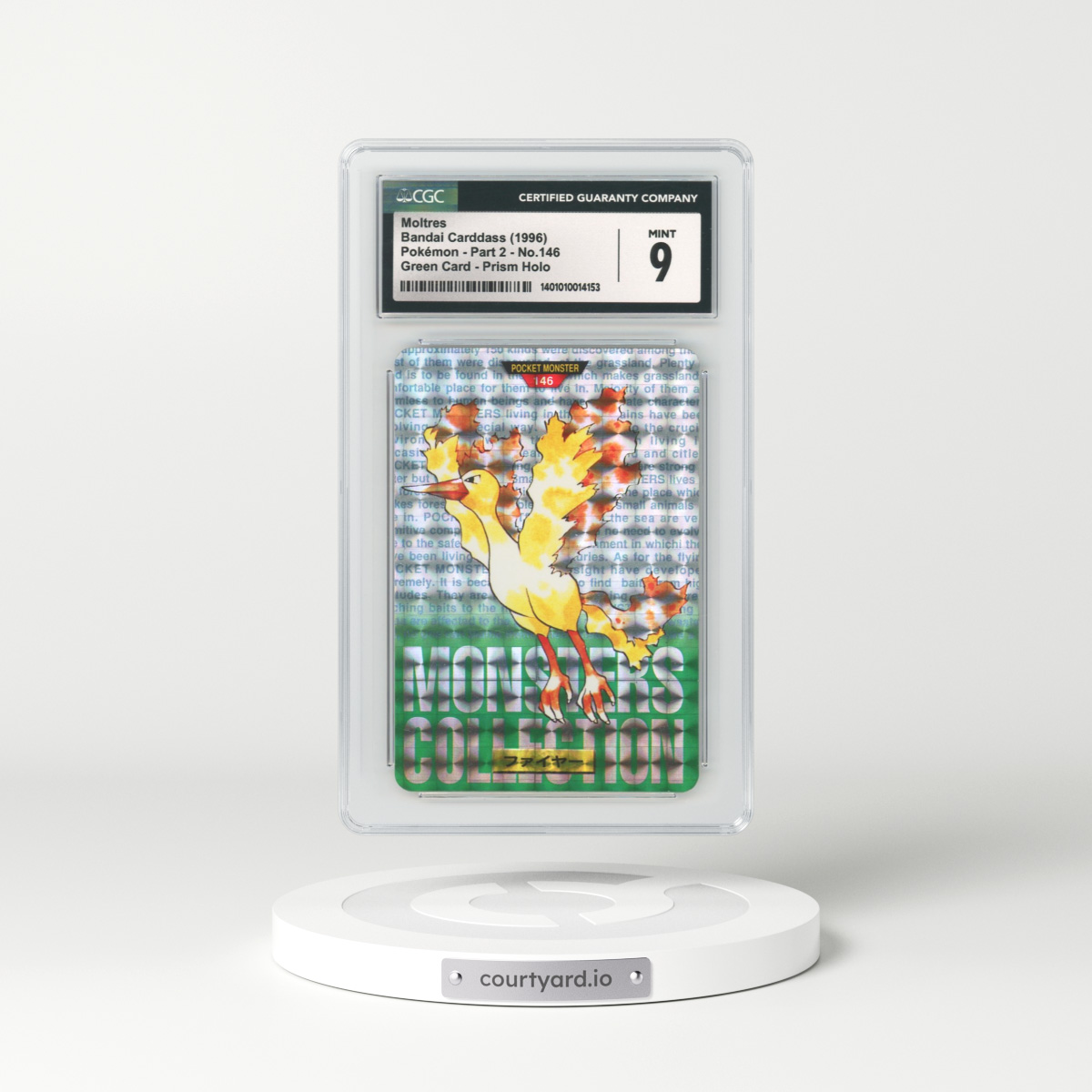 1996 Japanese Bandai Carddass #146 Moltres - Green Card (CGC 9 MINT)