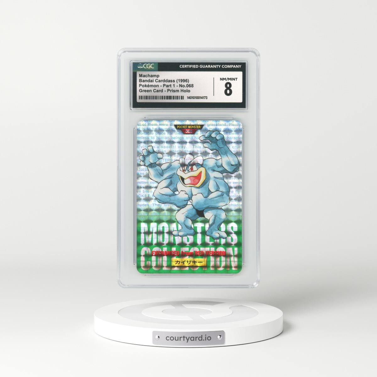 1996 Japanese Bandai Carddass Vending #68 Machamp - Full Art Holo Green Card (CGC 8 NM-MT)