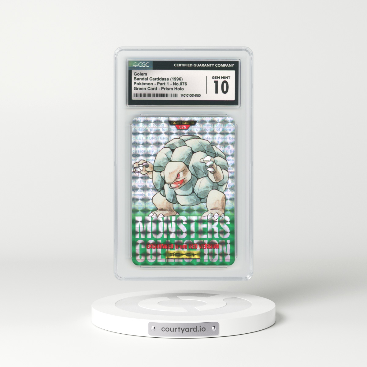 1996 Japanese Bandai Carddass #76 Golem - Full Art Holo Green Card (CGC 10 GEM MINT)