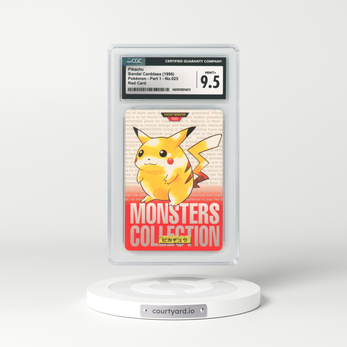 1996 Japanese Bandai Carddass #25 Pikachu - Full Art Holo Red Card (CGC 9.5 MINT+)