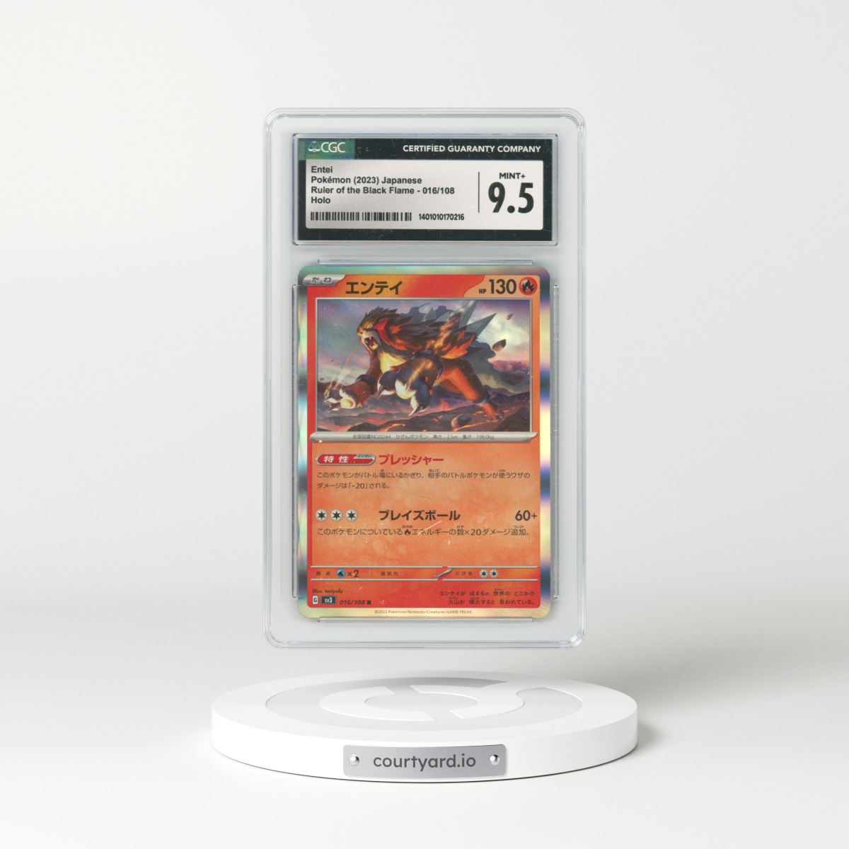 2023 Ruler of the Black Flame #016/108 Entei - Holo (CGC 9.5 MINT+)
