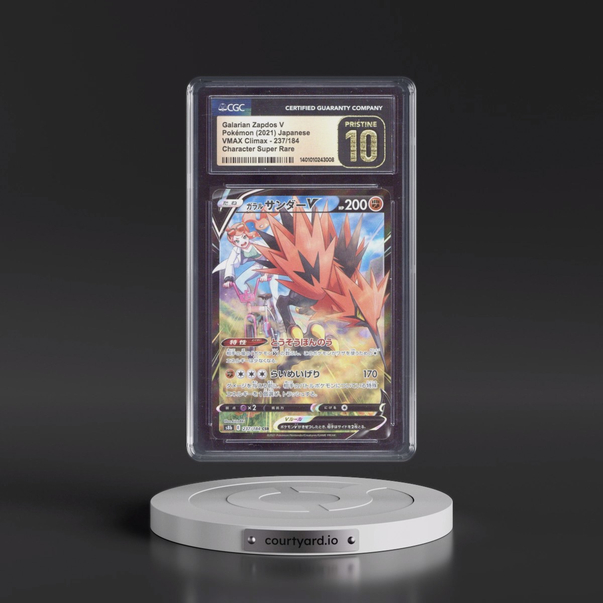2021 VMAX Climax #237/184 Galarian Zapdos V - Holo Character Super Rare (CGC 10 PRISTINE)