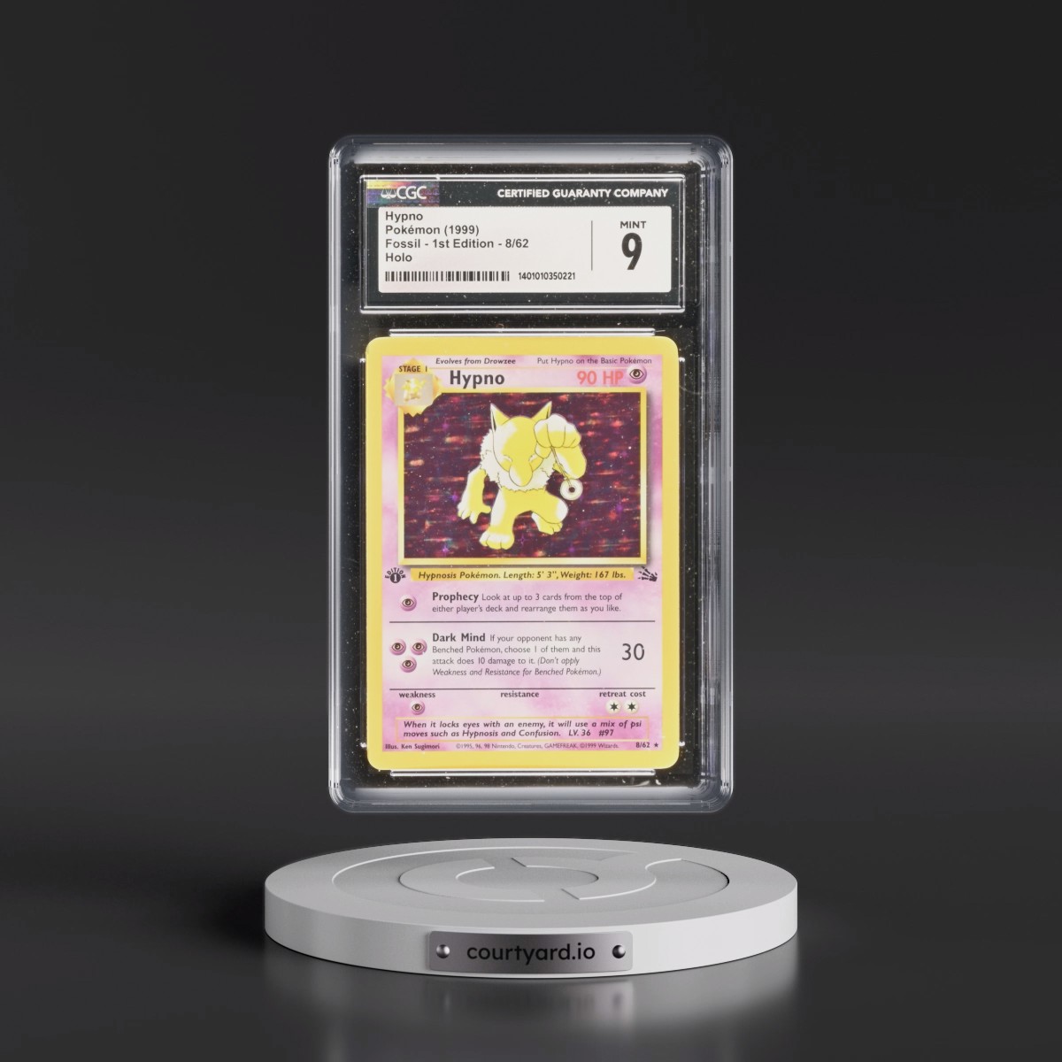 1999 Fossil #8/62 Hypno - 1st Edition Holo (CGC 9 MINT)