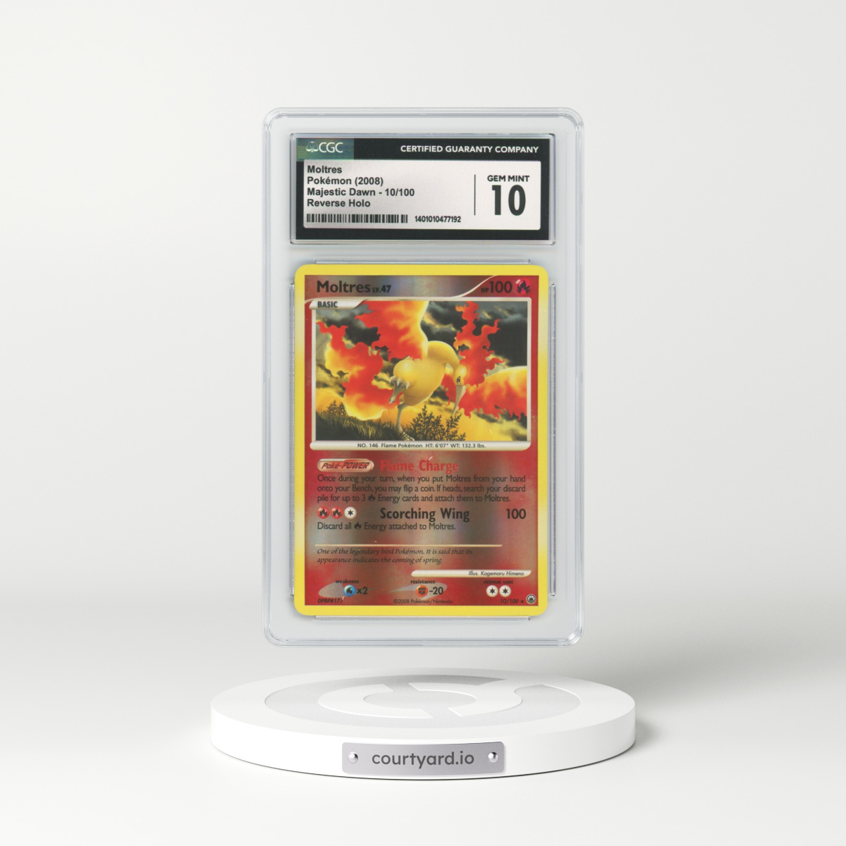 2008 Majestic Dawn #10 Moltres - Holo (CGC 10 GEM MINT)
