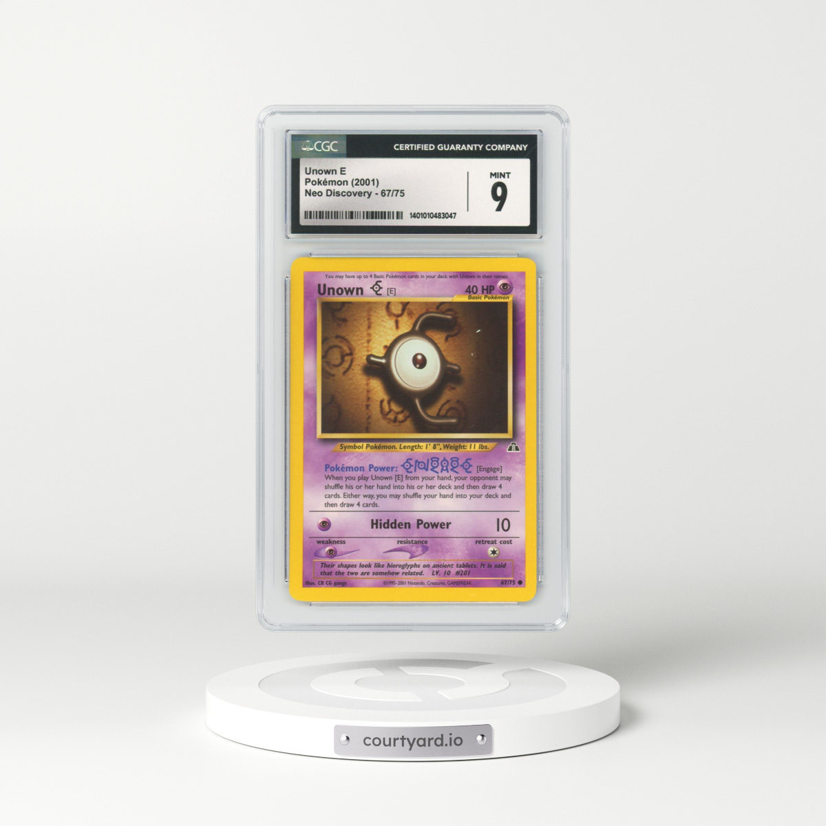 2001 Neo Discovery #67 Unown E (CGC 9 MINT)