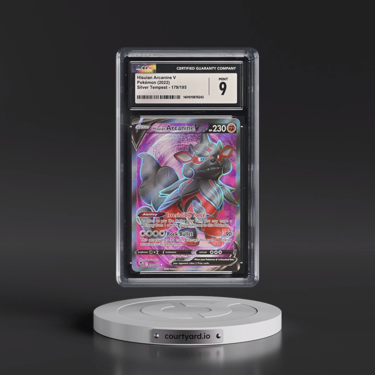 2022 Silver Tempest #179/195 Hisuian Arcanine V - Ultra Rare Holo (CGC 9 MINT)