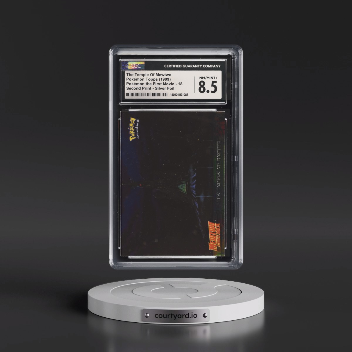 1999 Pokémon the First Movie #18 The Temple Of Mewtwo - Second Print (Black Topps Logo) Silver Foil (CGC 8.5 NM-MT+)