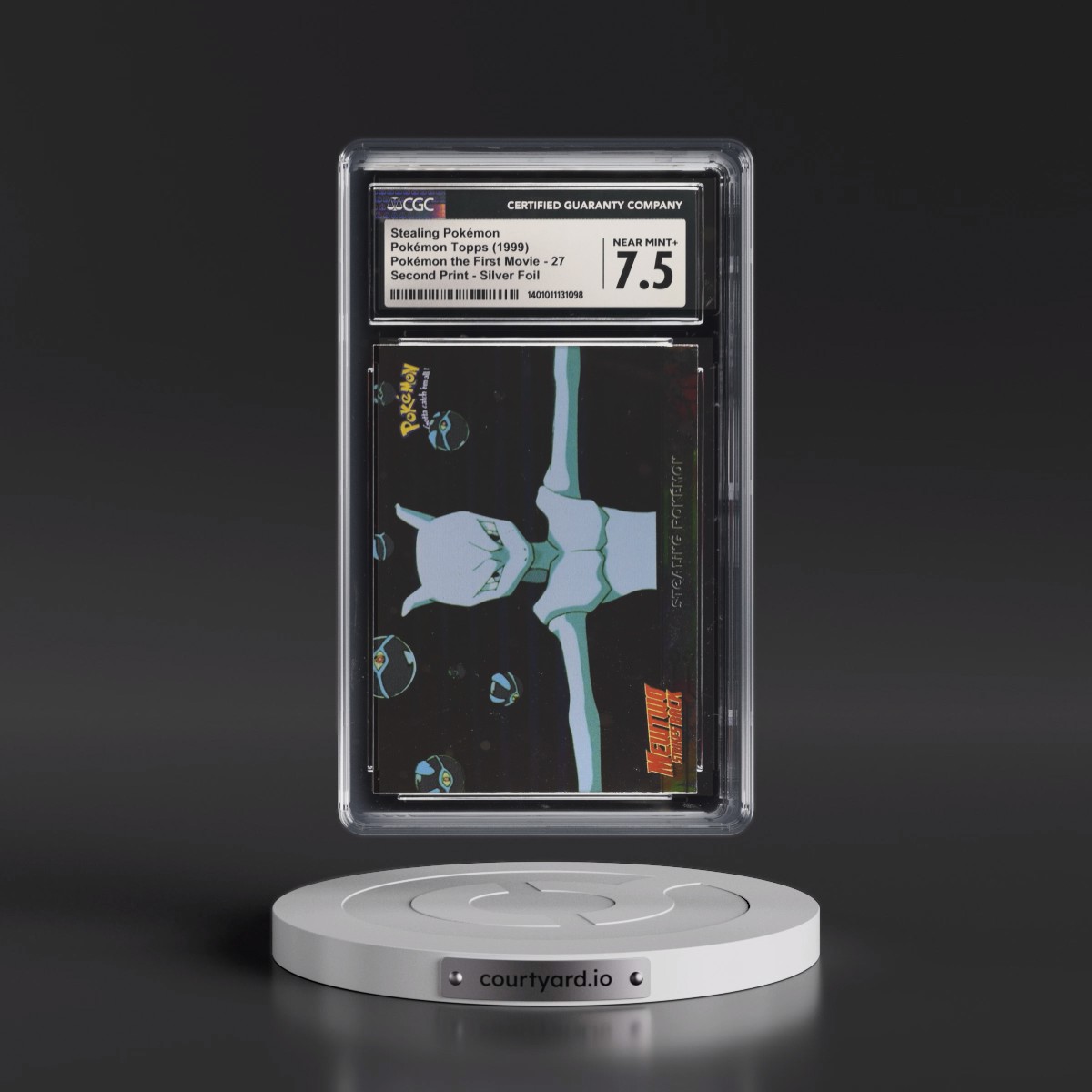 1999 Pokémon the First Movie #27 Stealing Pokémon - Second Print (Black Topps Logo) Silver Foil (CGC 7.5 NM+)