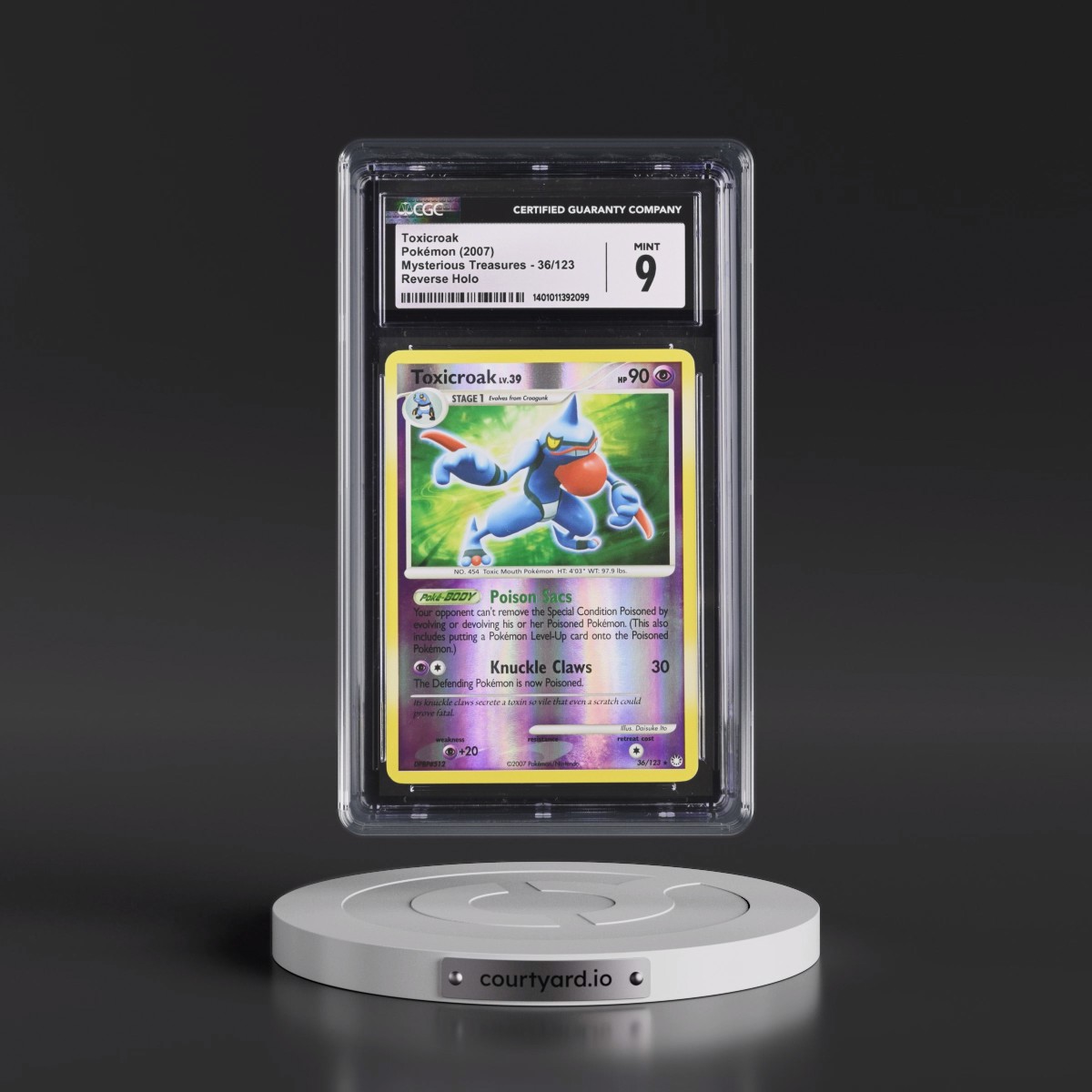 2007 Mysterious Treasures #36/123 Toxicroak - Reverse Holo (CGC 9 MINT)