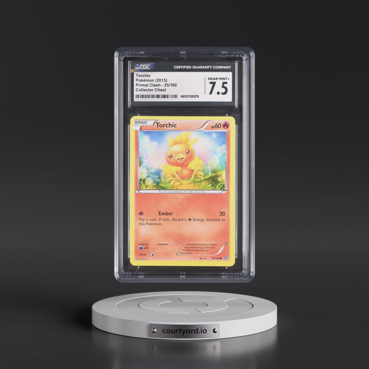 2015 Primal Clash #25/160 Torchic - (Holo Lines are 45 Deg.) Sheen Holo Collector Chest (CGC 7.5 NM+)