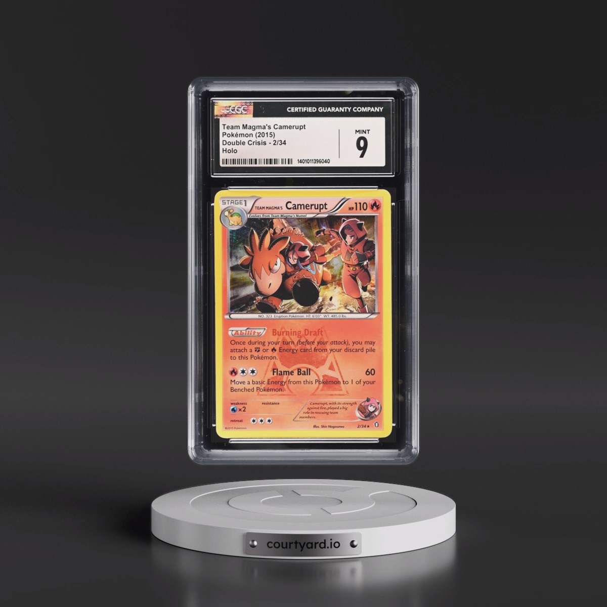 2015 Double Crisis #2/34 Team Magma's Camerupt - Holo (CGC 9 MINT)