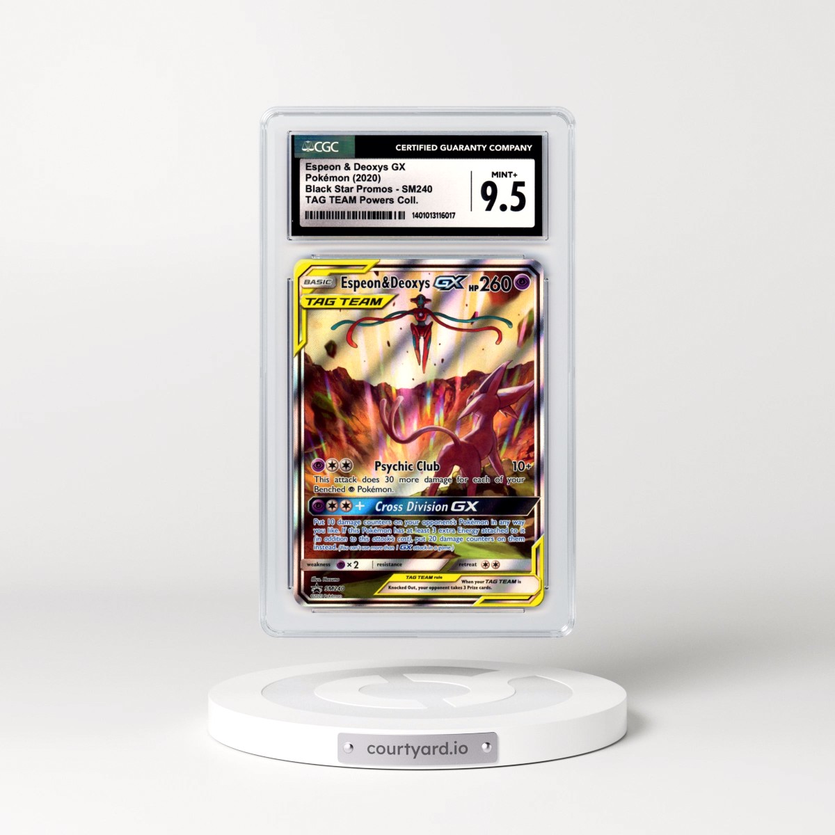 2020 Sun & Moon Promos #SM240 Espeon & Deoxys GX - Full Art Holo TAG TEAM Powers Collection (CGC 9.5 MINT+)