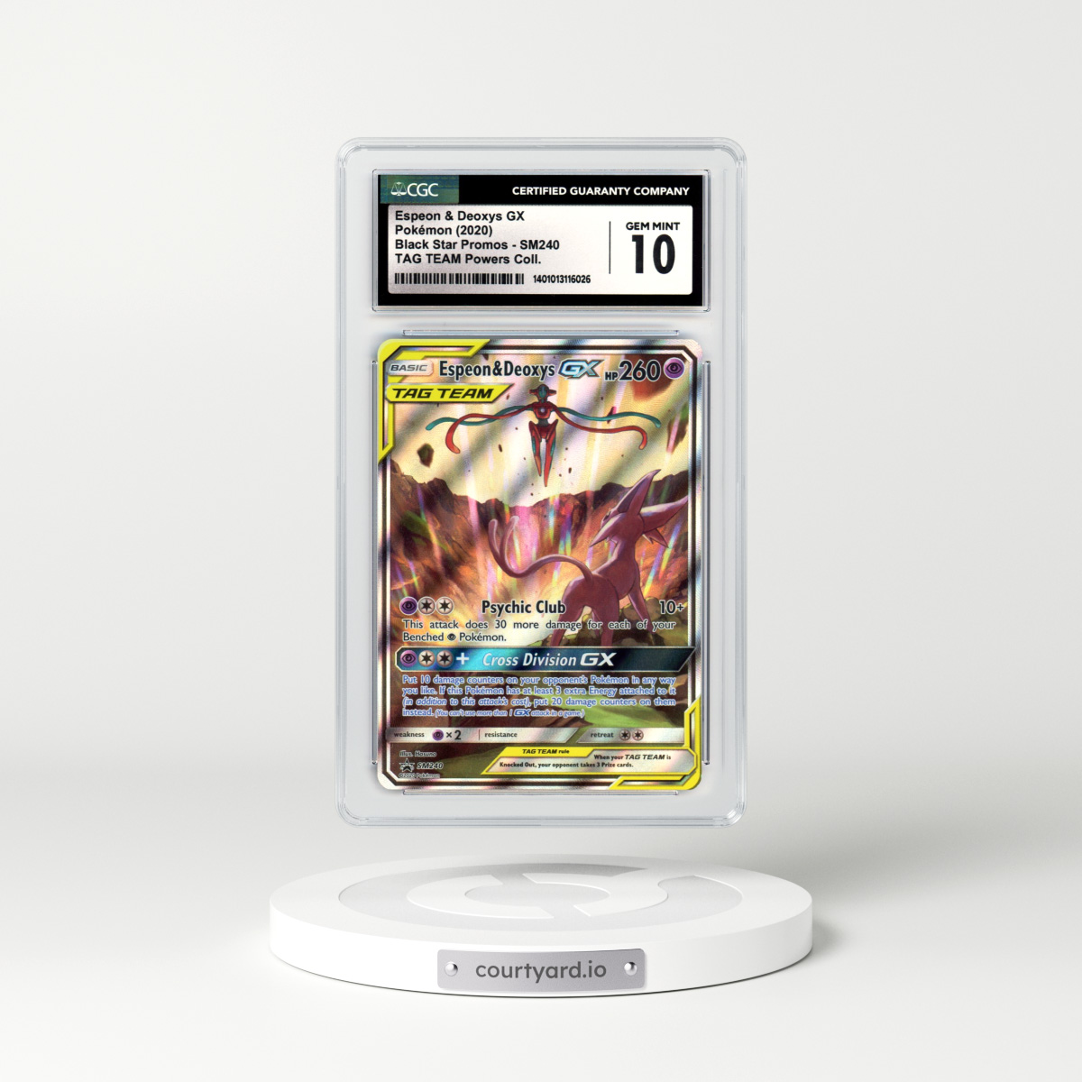 2020 Sun & Moon Promos #SM240 Espeon & Deoxys GX - Full Art Holo TAG TEAM Powers Collection (CGC 10 GEM MINT)