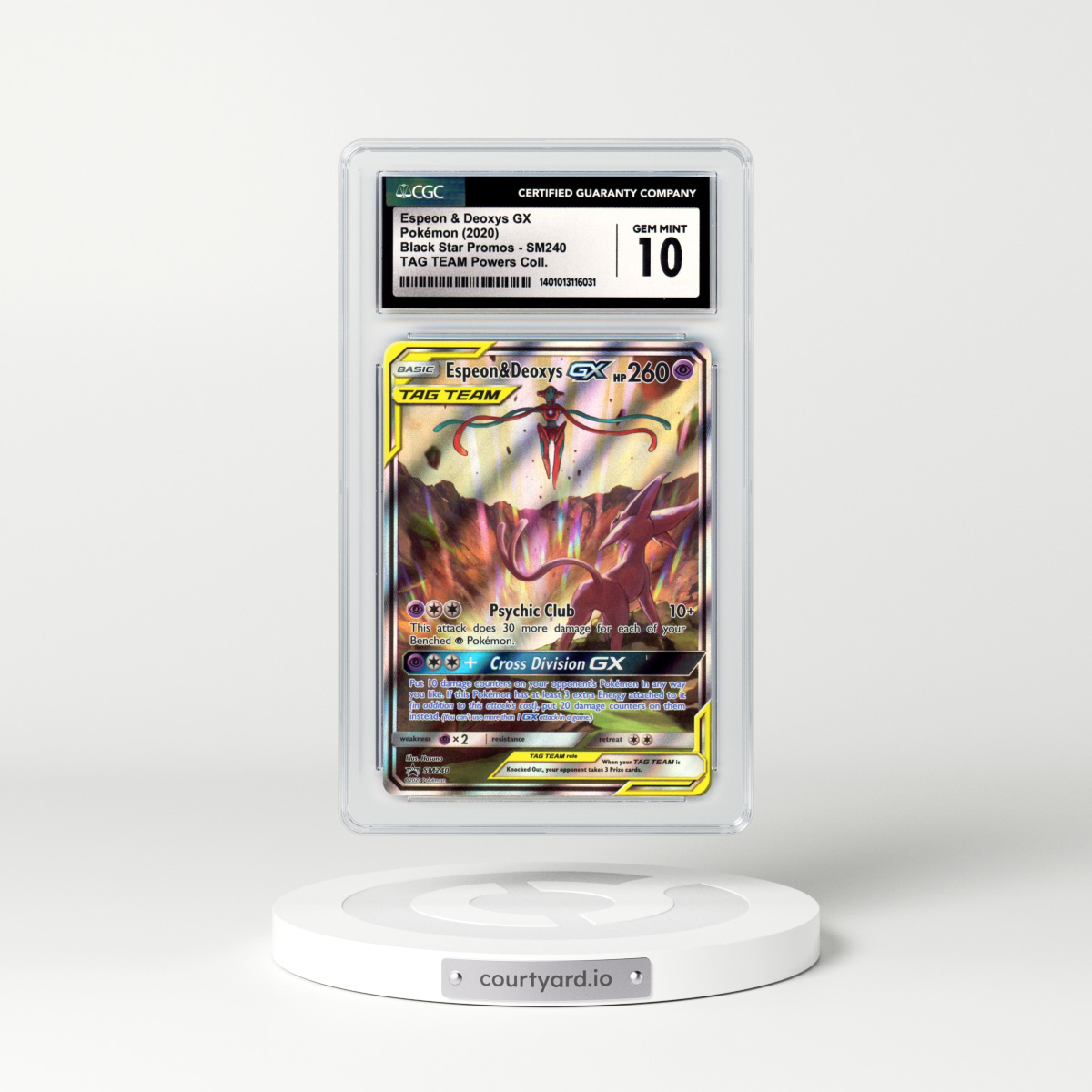 2020 Sun & Moon Promos #SM240 Espeon & Deoxys GX - Full Art Holo TAG TEAM Powers Collection (CGC 10 GEM MINT)
