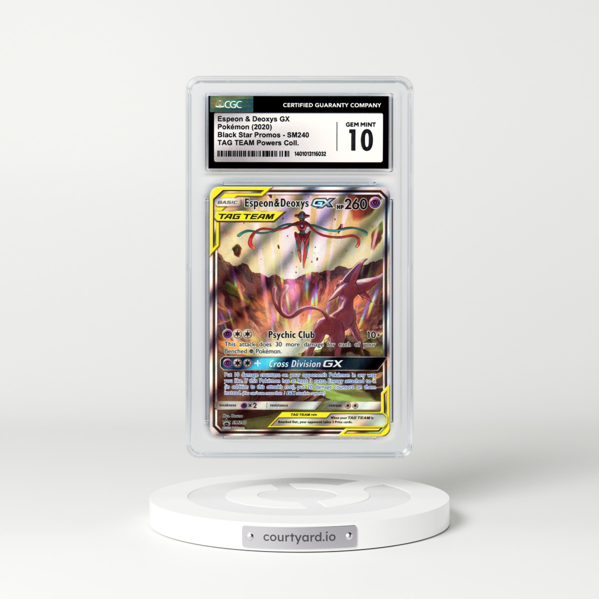 2020 Sun & Moon Promos #SM240 Espeon & Deoxys GX - Full Art Holo TAG TEAM Powers Collection (CGC 10 GEM MINT)