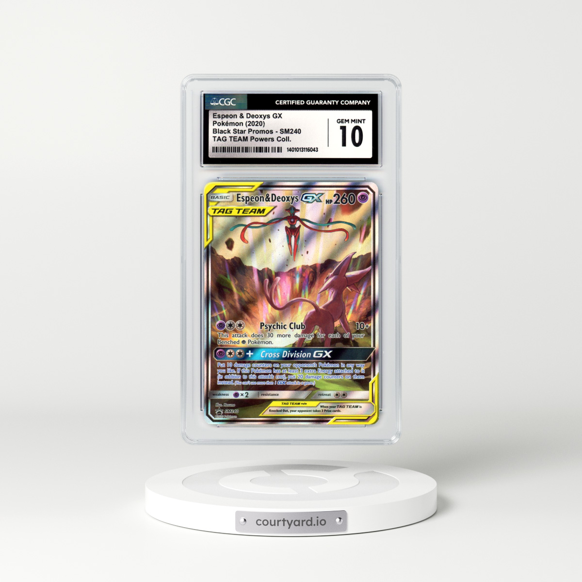 2020 Sun & Moon Promos #SM240 Espeon & Deoxys GX - Full Art Holo TAG TEAM Powers Collection (CGC 10 GEM MINT)