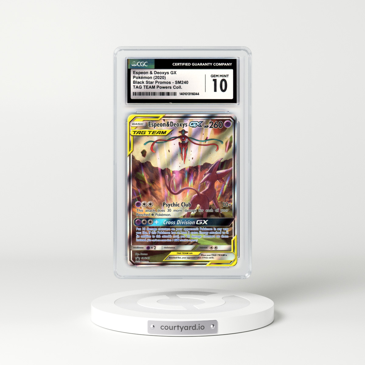 2020 Sun & Moon Promos #SM240 Espeon & Deoxys GX - Full Art Holo TAG TEAM Powers Collection (CGC 10 GEM MINT)